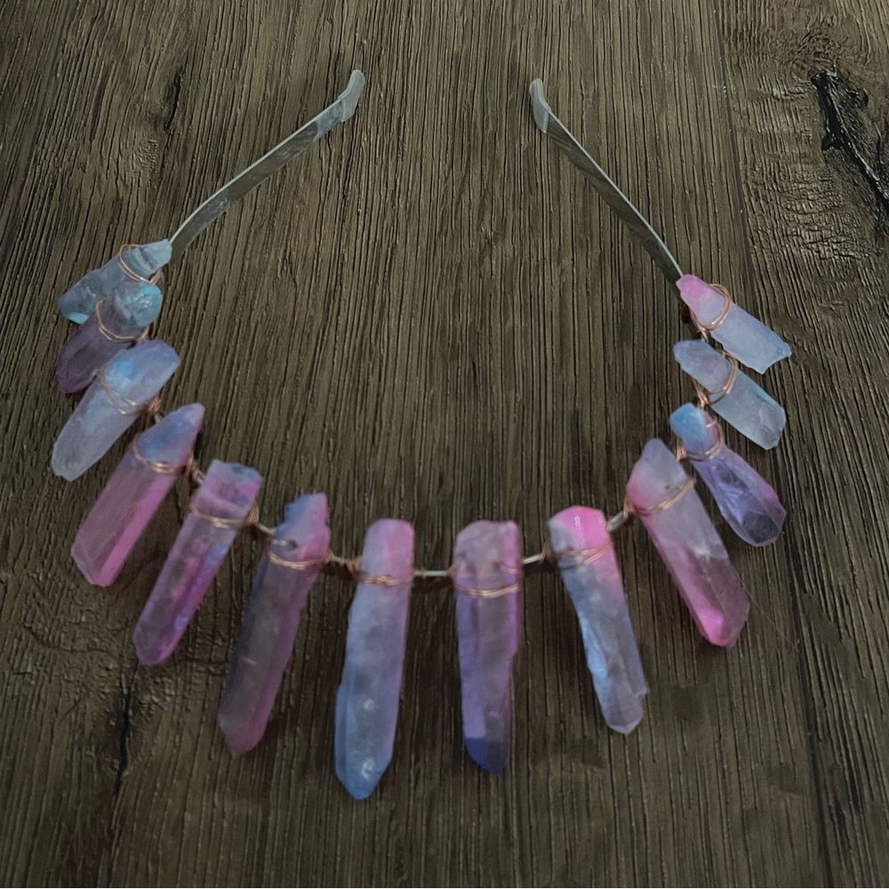 Brand New LARGE Blue & Pink Raw Crystal Crown/Headband - Picture 7 of 15